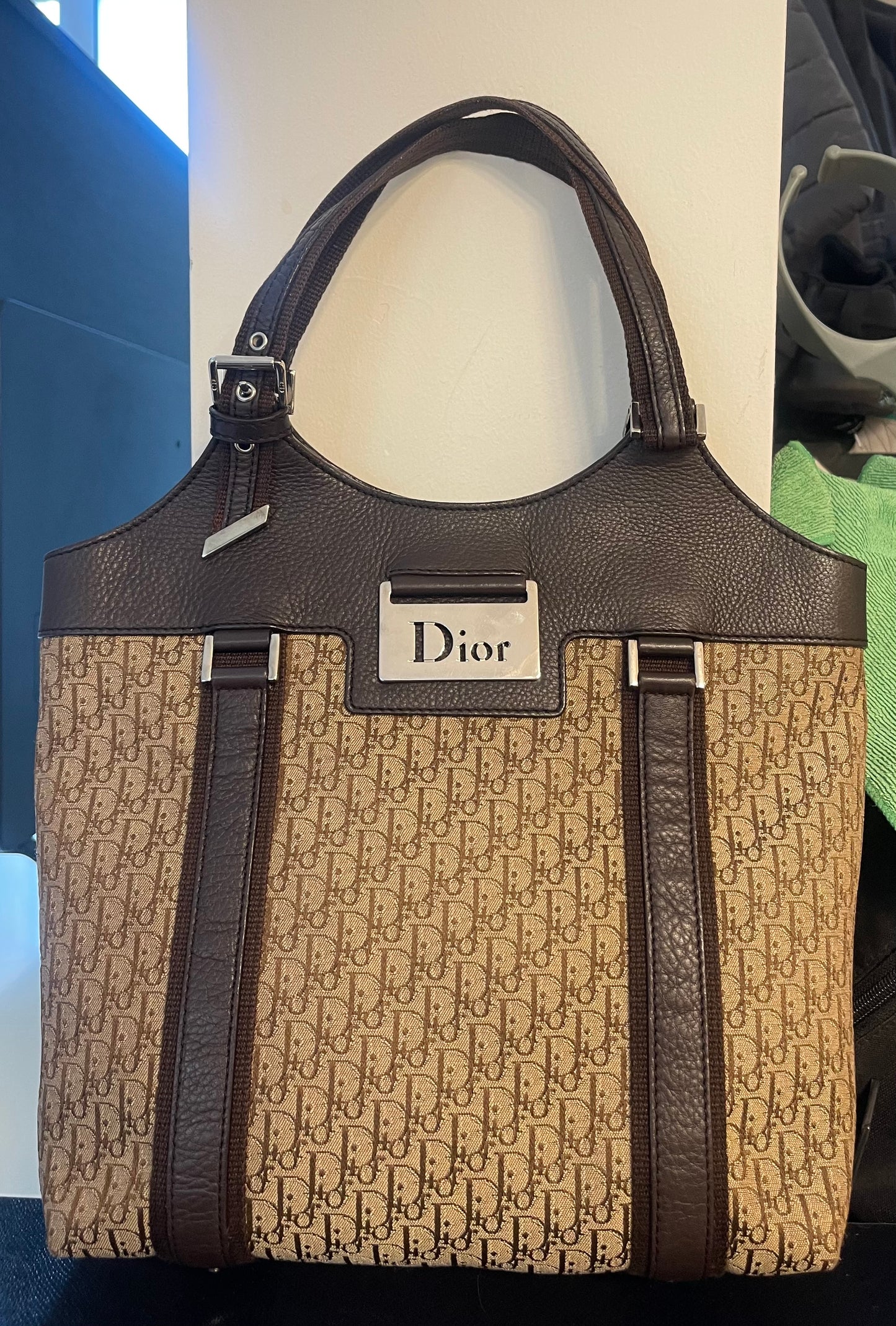 Christian Dior Vintage Street Chic Trotter Tote Bag In Canvas And Leather