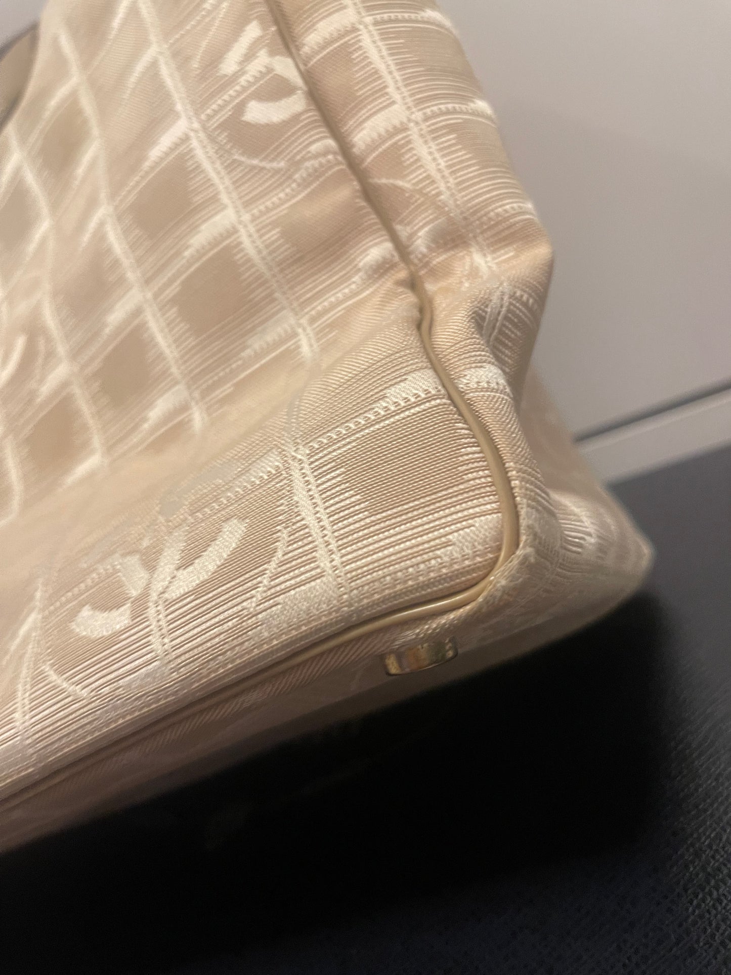 Chanel Vintage “New Travel Line” Tote Bag In Beige Nylon And Leather