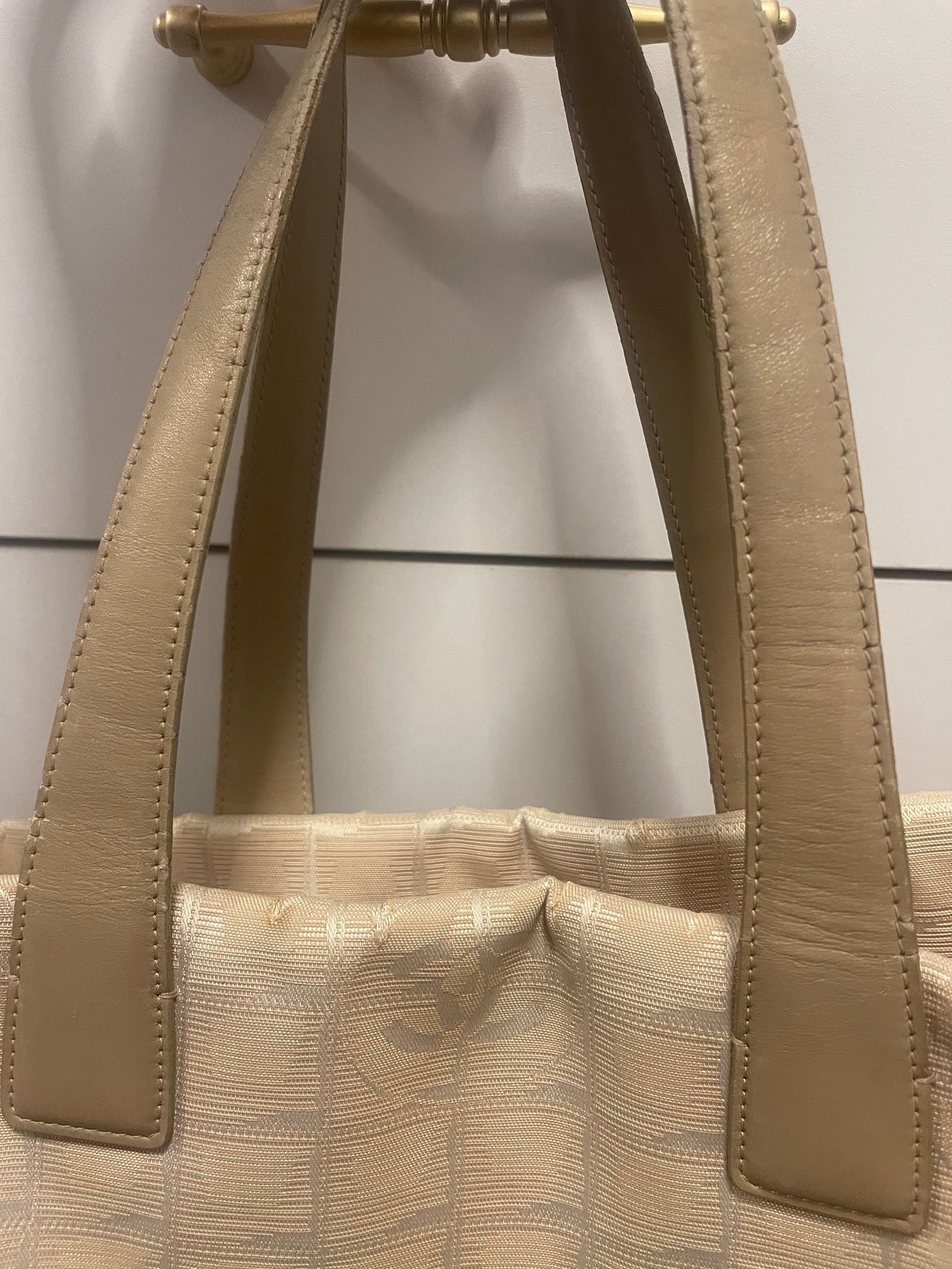 Chanel Vintage “New Travel Line” Tote Bag In Beige Nylon And Leather