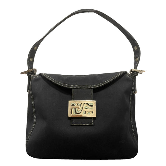 Fendi Vintage Mamma Baguette Shoulder Bag In Denim With Marble FF Buckle